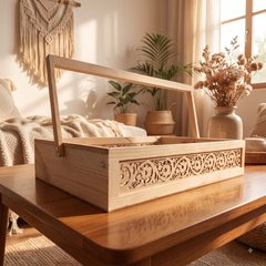 Heritage Carved Wood Tray Basket